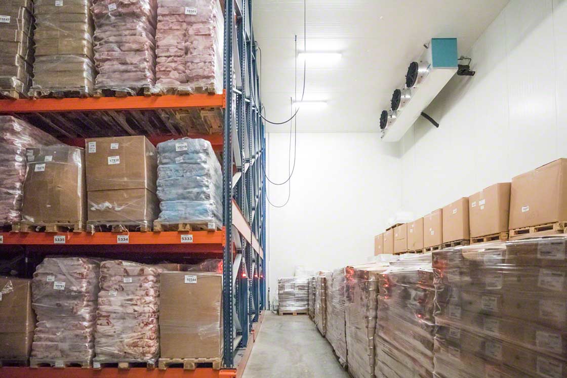 Cooling equipment is normally located on the ceiling of freezer warehouses