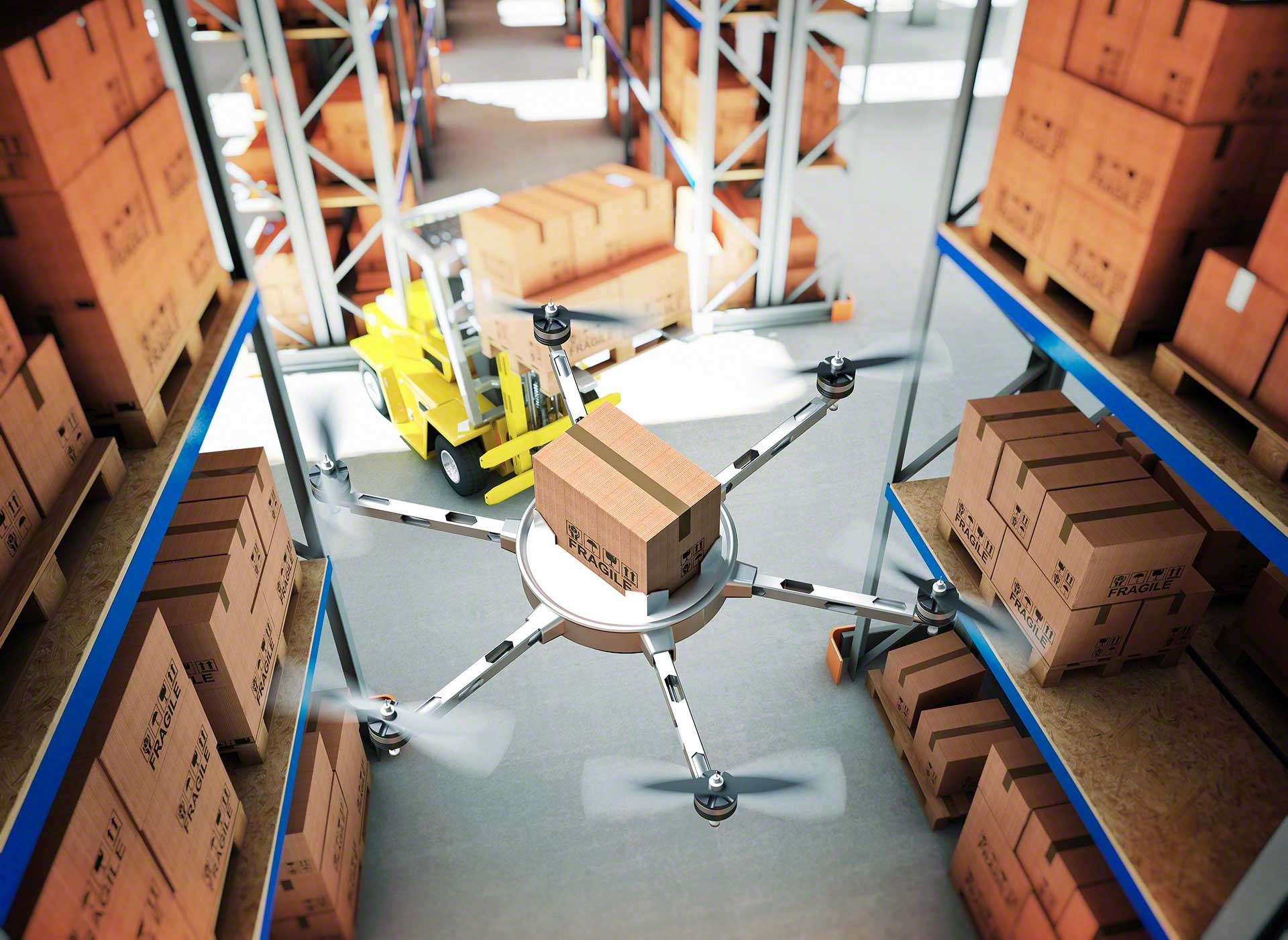 In warehouses, drones could manage inventory, locating each item In warehouses, drones could manage inventory, locating each item