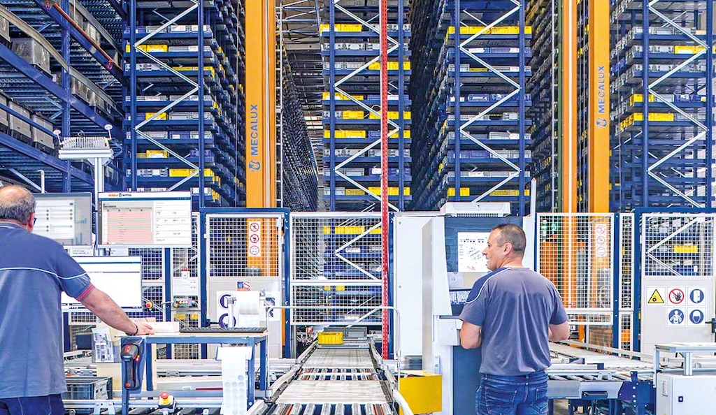 Warehouse management software coordinates operations in a high-bay warehouse