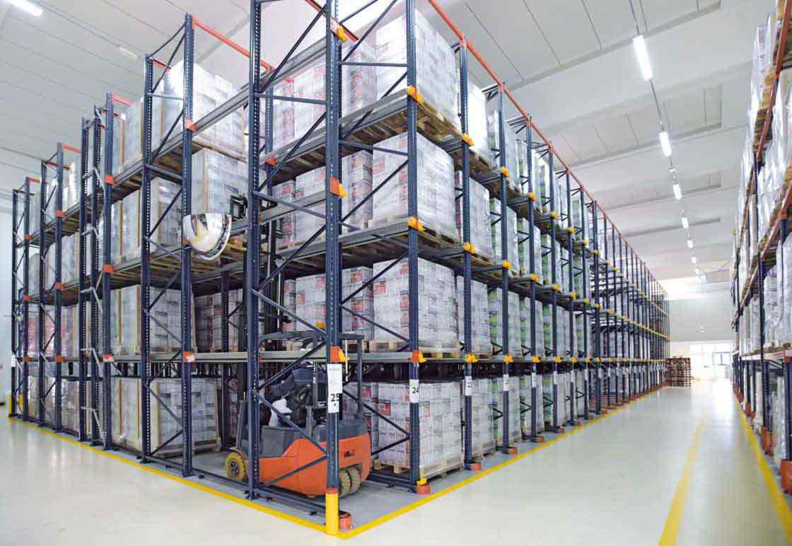 High-density storage systems in a cold warehouse