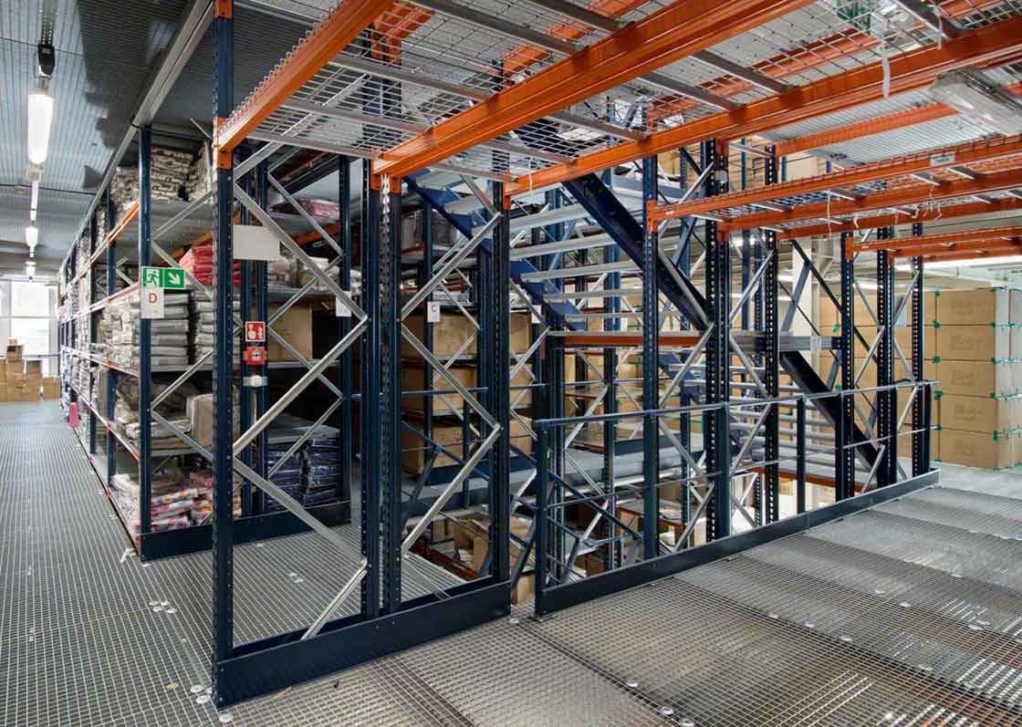 Multi-tier shelving can double or triple a warehouse’s storage capacity