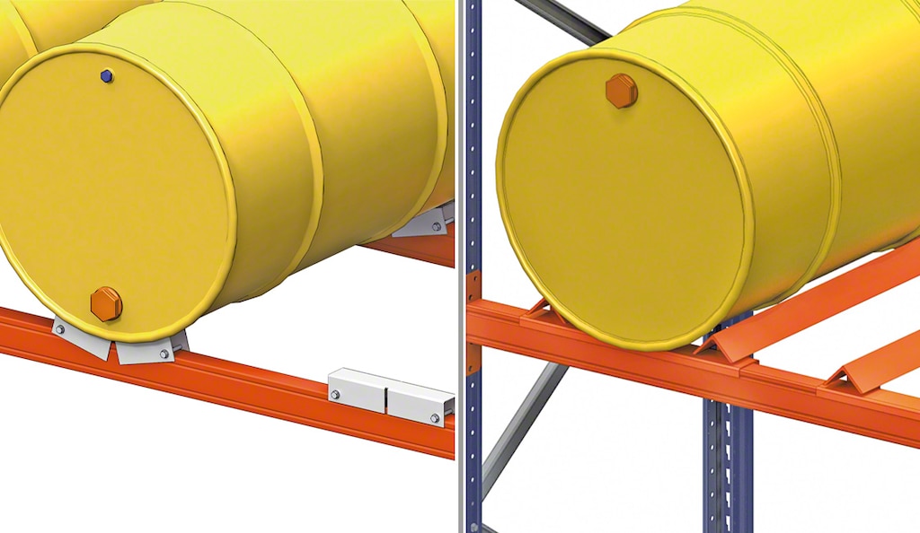 A drum bed is a component attached to a beam to facilitate the storage of drums or other cylindrical products