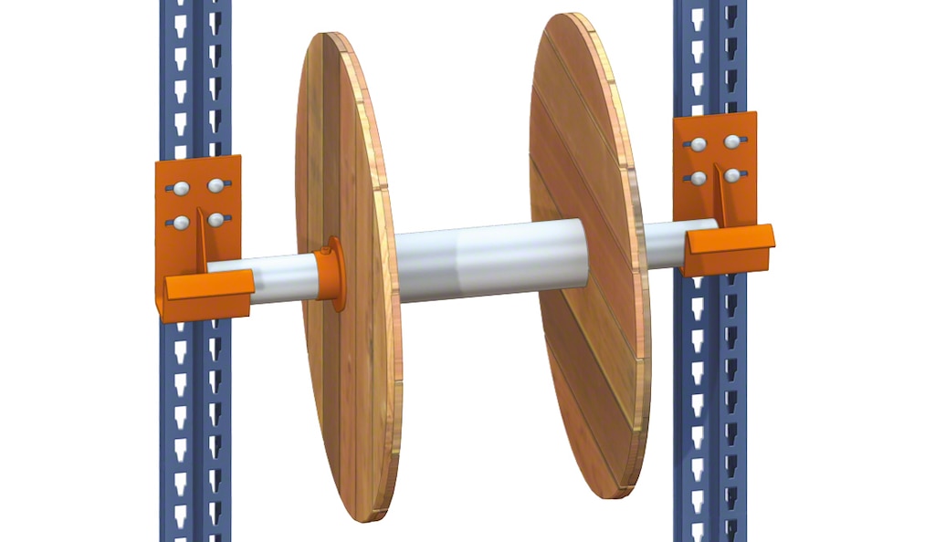 A drum cradle is an accessory that enables pallet racks to store reels