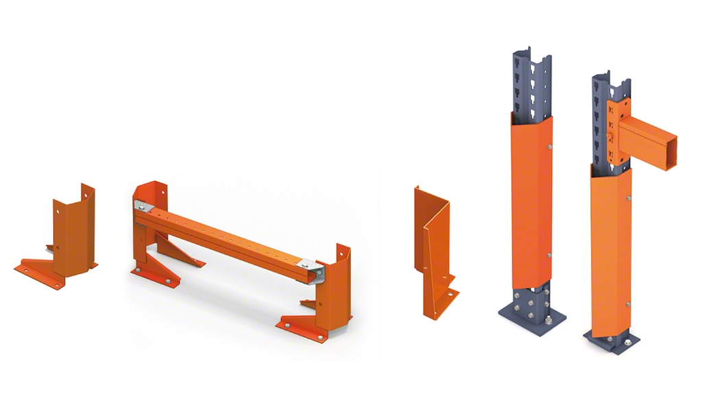 The structural parts of pallet racks can incorporate protectors that ensure their integrity in the event of impacts