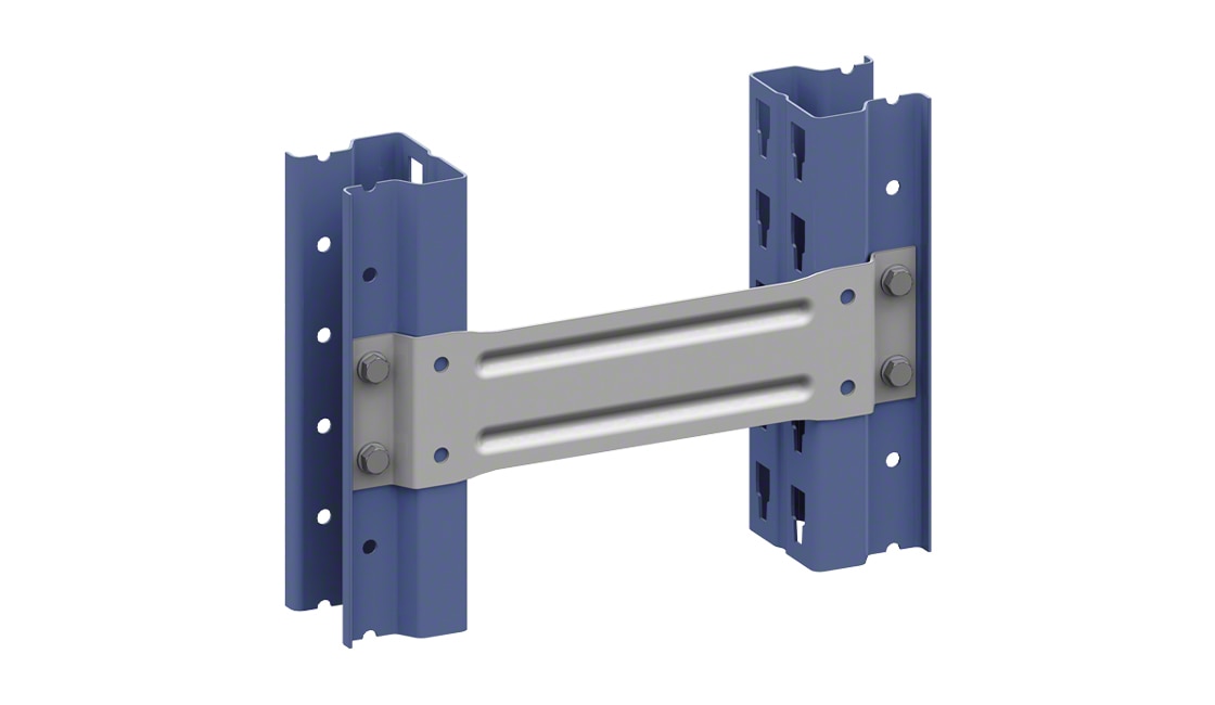 行间隔器是一种金属型材，它连接不同框架的两个柱子，以创建托盘机架模块