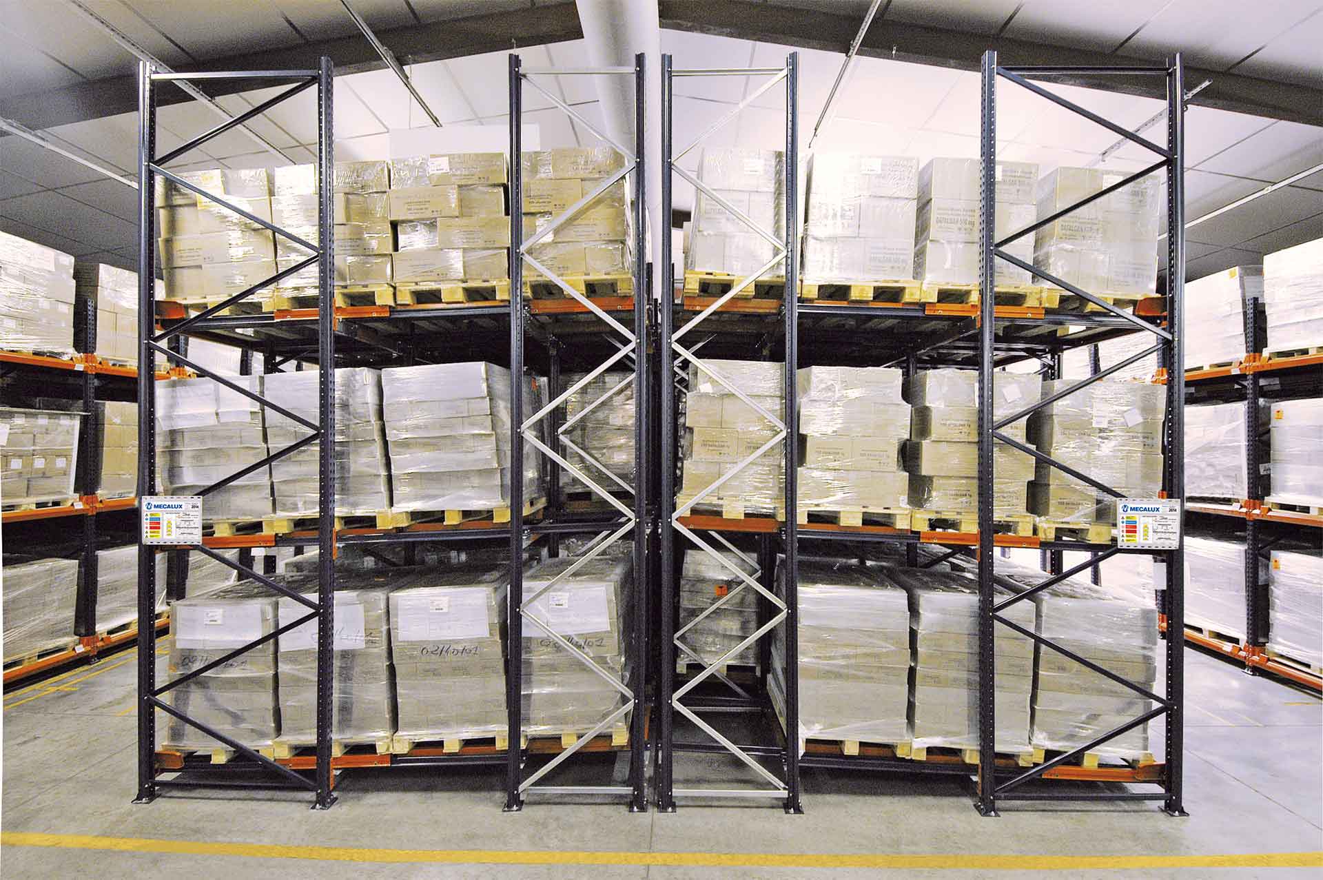  Push-back racks installed in a warehouse as a flow racking system