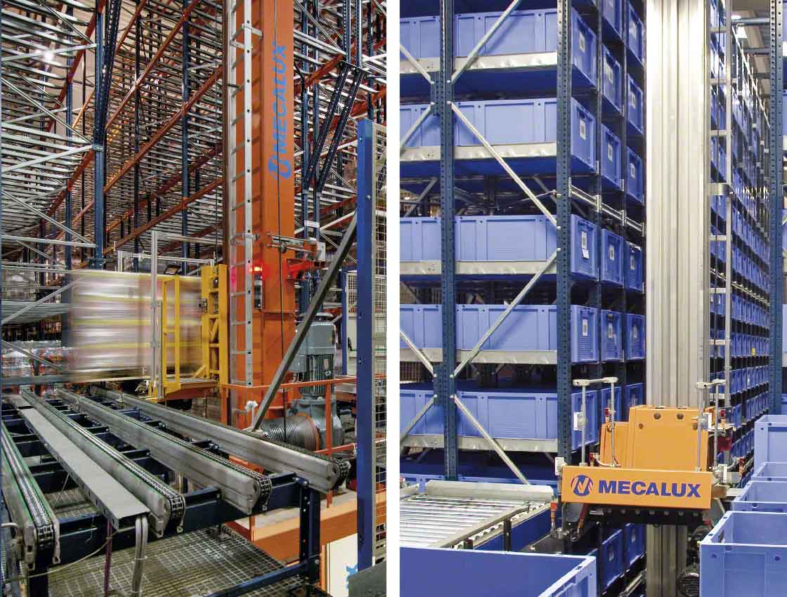 Single-mast stacker cranes for pallets as well as boxes increase throughput with light loads