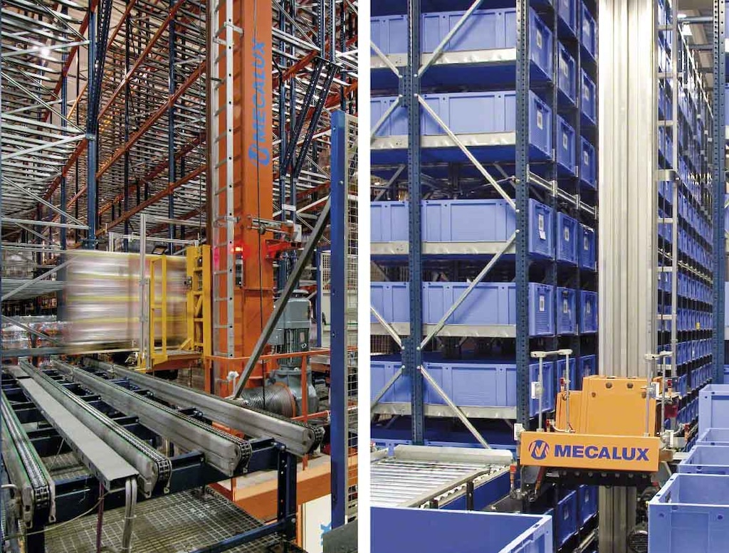 Single-mast stacker cranes for pallets as well as boxes increase throughput with light loads