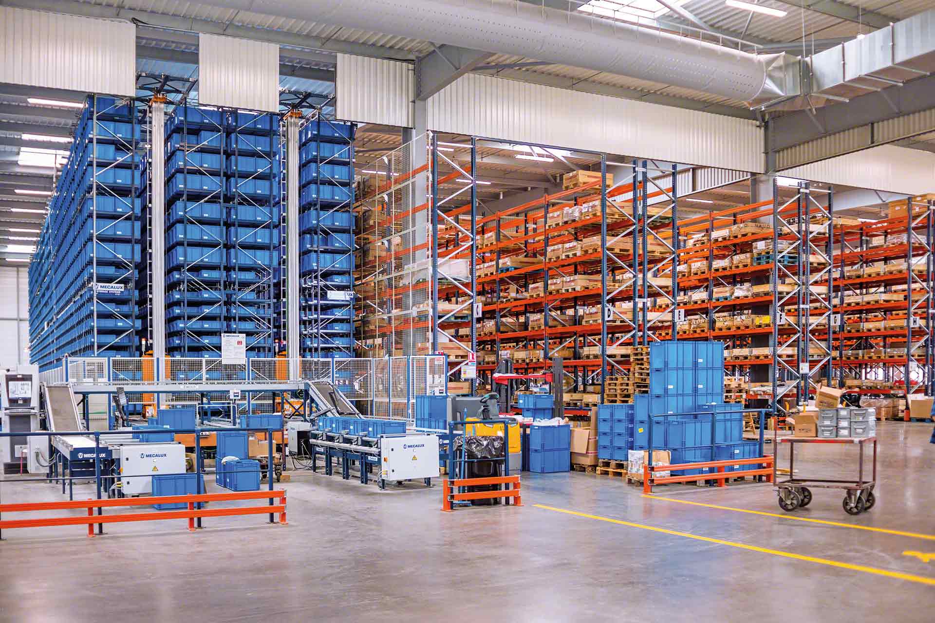 A warehouse where automatic and manual storage systems are combined