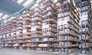 View of a warehouse with pallet racks