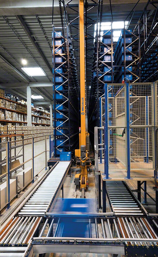 At the front of the automated warehouse are three picking stations where the orders are prepared