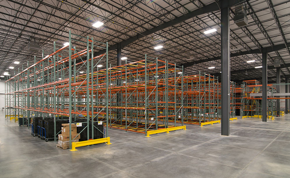 The new facility also features 52,000 ft² of 24’ high selective pallet racks that can hold 2,800 pallets