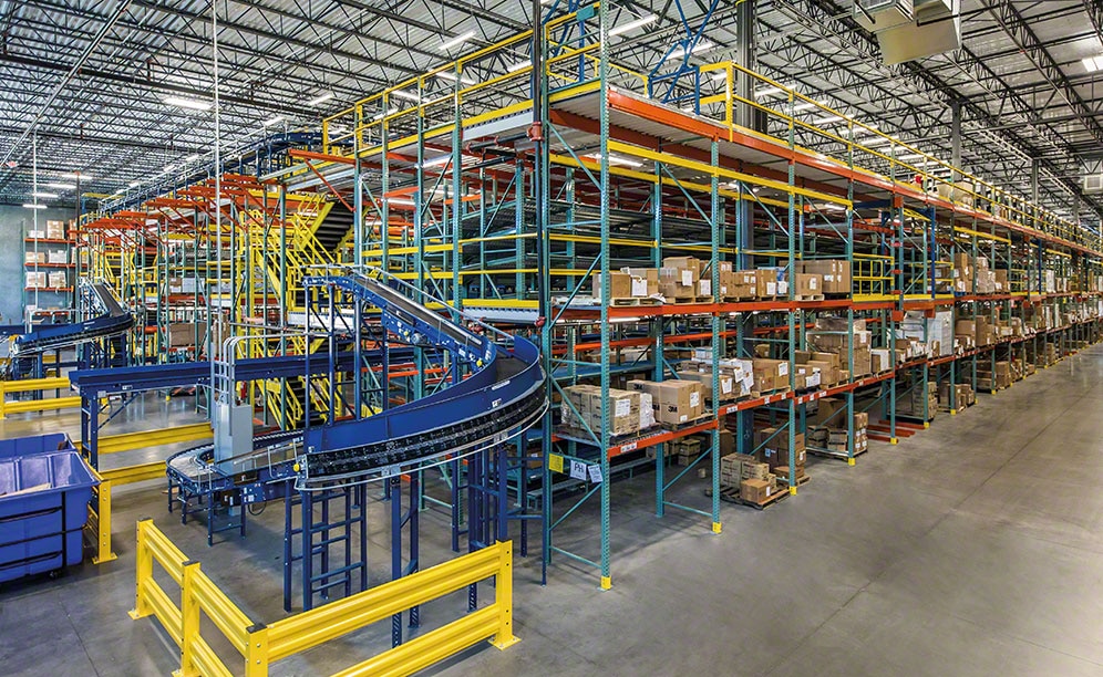 Interlake Mecalux supplied twin, three-story pick modules with a bridge between them