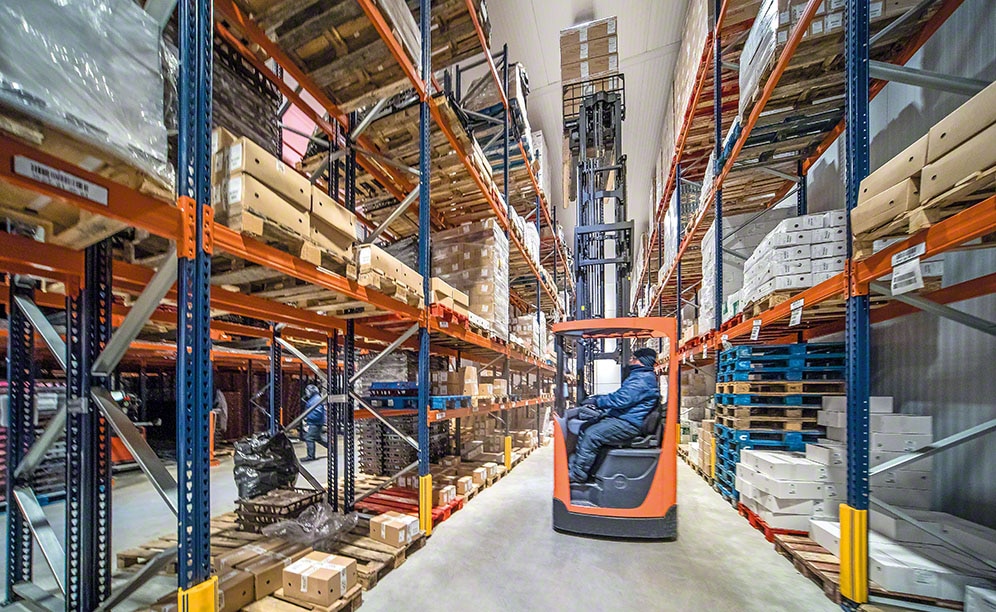 Warehouse divided into three areas with different storage solutions