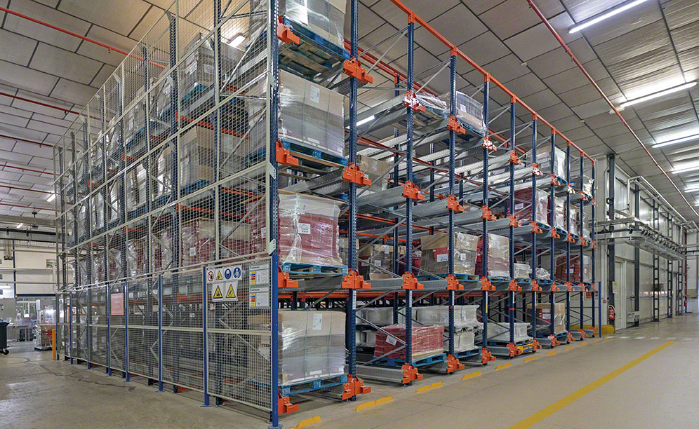 The warehouse comprises four aisles with double-depth racking