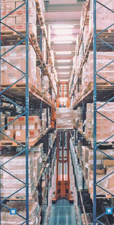 Trilateral turret truck run warehouse