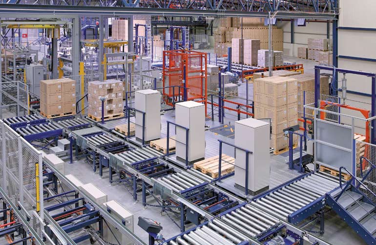 PAutomated order picking stations at the front of an automated warehouse