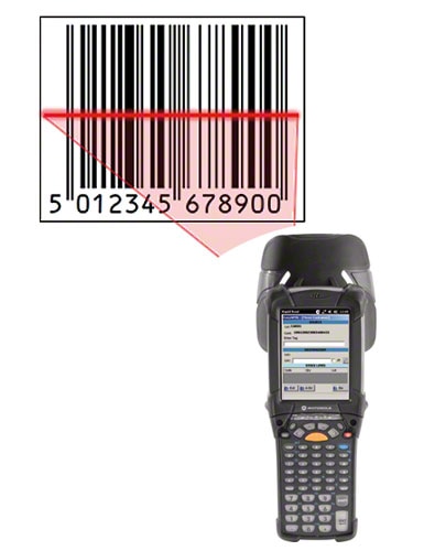 A device reads the barcode and informs the WMS