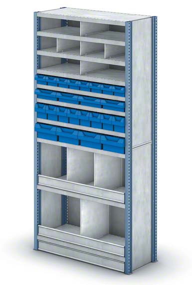 Shelving unit with small-sized pigeonholes