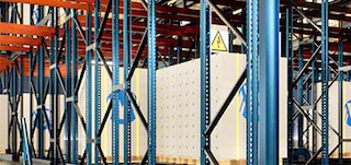 Frames and beams make up the racks in which the pallets are stored