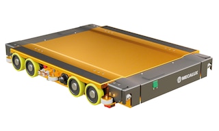 The multidirectional electric shuttle is equipped with 12 translation wheels and 10 guide wheels for smooth, agile operations
