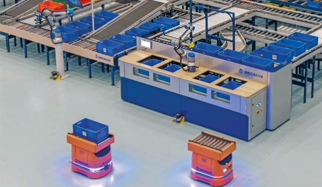 Automated split case picking eliminates warehouse associate travel