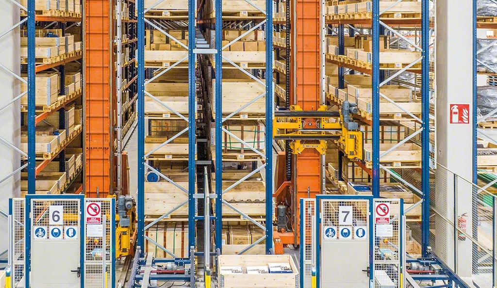 Stacker cranes are a type of warehouse robot that optimizes the storage of goods