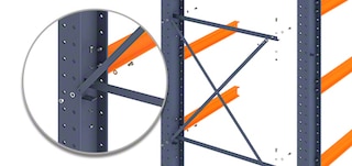 Horizontal and diagonal bracing prevent the columns from buckling or leaning in a cantilever metal rack