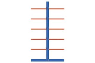 Double-sided cantilever rack doubles storage capacity compared to its single-sided counterpart