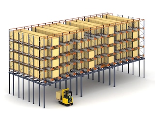 In warehouses with limited space, the Pallet Shuttle system can be installed on a mezzanine floor to maximize the surface