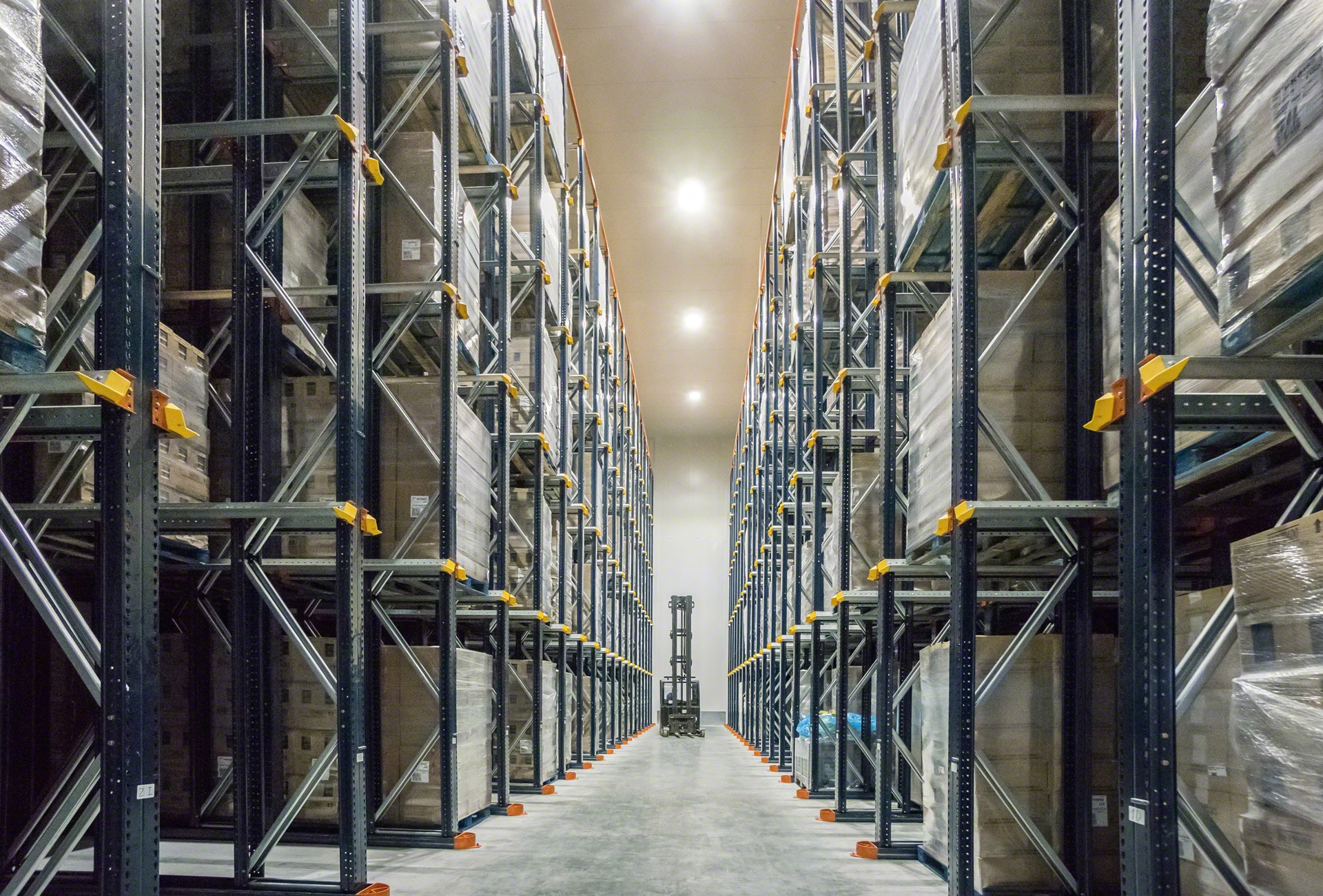 The drive-in system uses the maximum capacity of the warehouse, a key factor in cold-storage