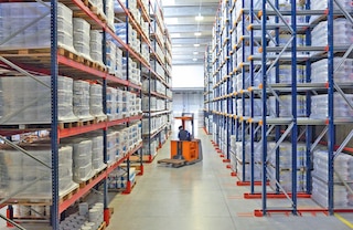 Storage system pairing pallet rack shelving with drive-in racking