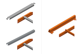 Double-flanged and roll-in crossbars and fork clearance bars