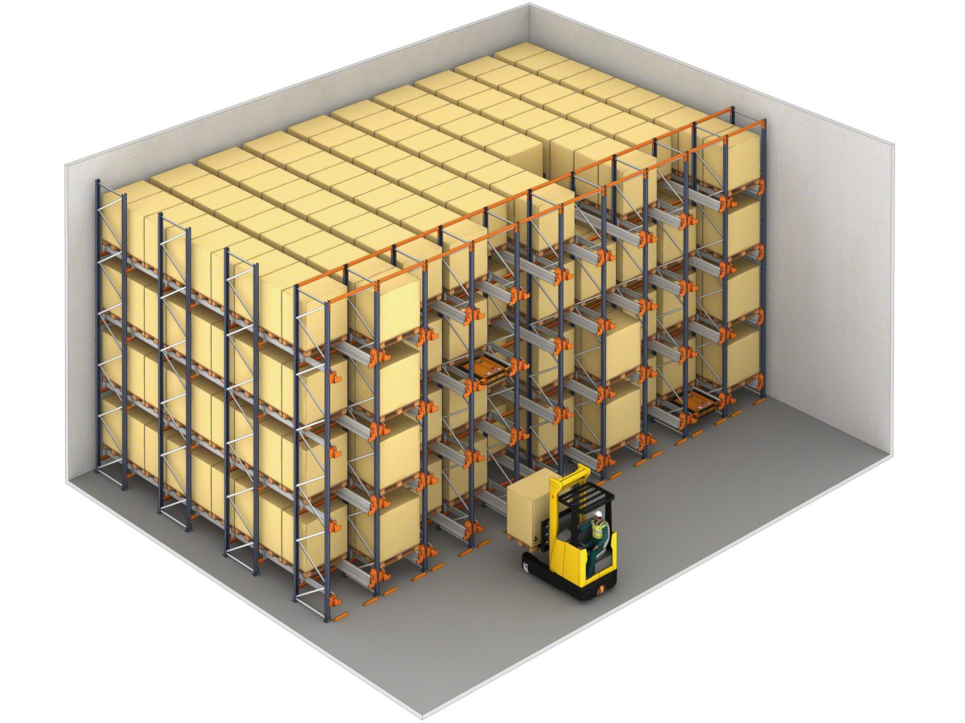 With just one command, the Pallet Shuttle can continuously fill an entire lane