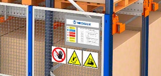 Safety pictograms on shuttle rack