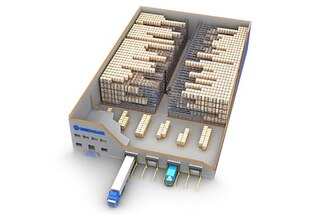Pallet Shuttle storage system with a single aisle and racking on both sides