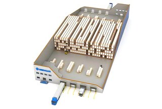 Shuttle storage system with two access aisles