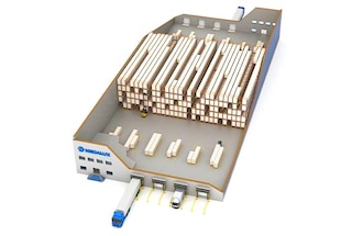 Shuttle storage system with two access aisles