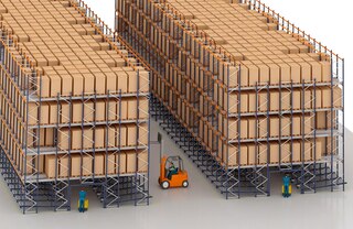 Carton flow racking can be installed on the lower level