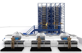 A warehouse can incorporate more than one pick station to multiply the number of orders filled