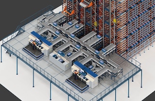 A warehouse can incorporate more than one pick station to multiply the number of orders filled