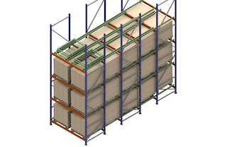 A push-back pallet rack system is a high-density storage system offering access to goods from a single aisle
