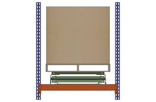 In the configuration with carts, the pallets are supported on the carts except for the last one, which rests on the rails