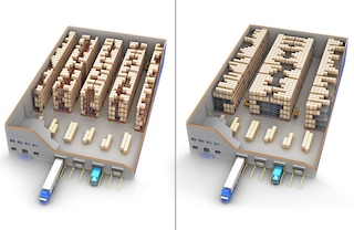 The maximum depth of push-back pallet racking with rollers is greater than that of the version with carts