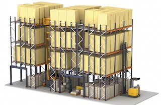 The push-back pallet rack can be combined with lower levels to pick from pallets