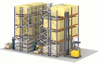 With push-back racking, it is possible to install levels of pallet or carton flow racks