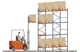 Push-back racking lanes are slightly inclined to facilitate unloading operations