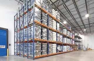 Push-back racking with carts can store up to 5 pallets deep per lane
