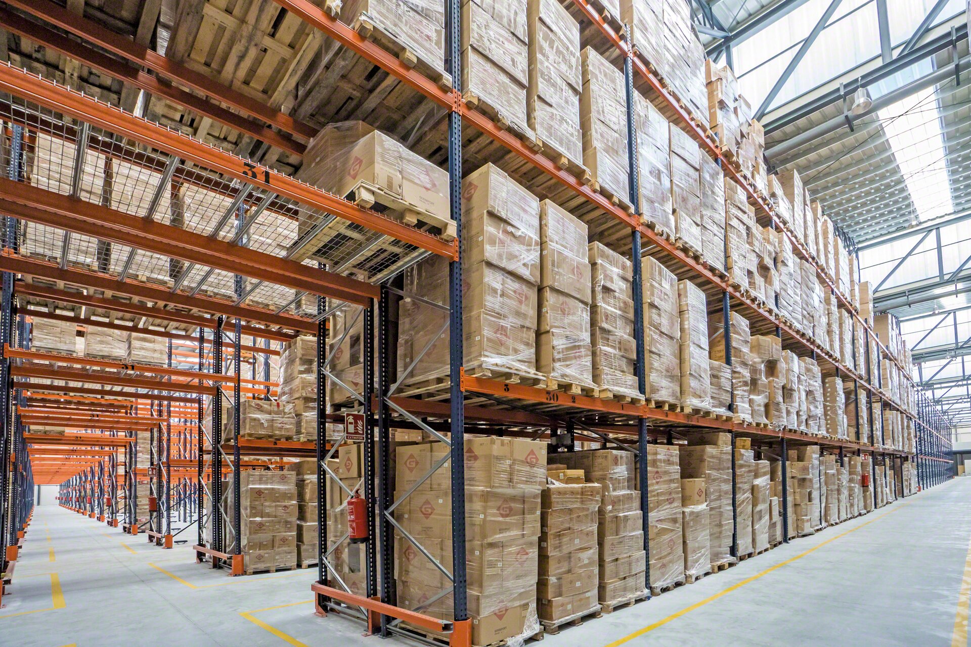 Safety underpass and warehouse traffic protected with mesh shelves