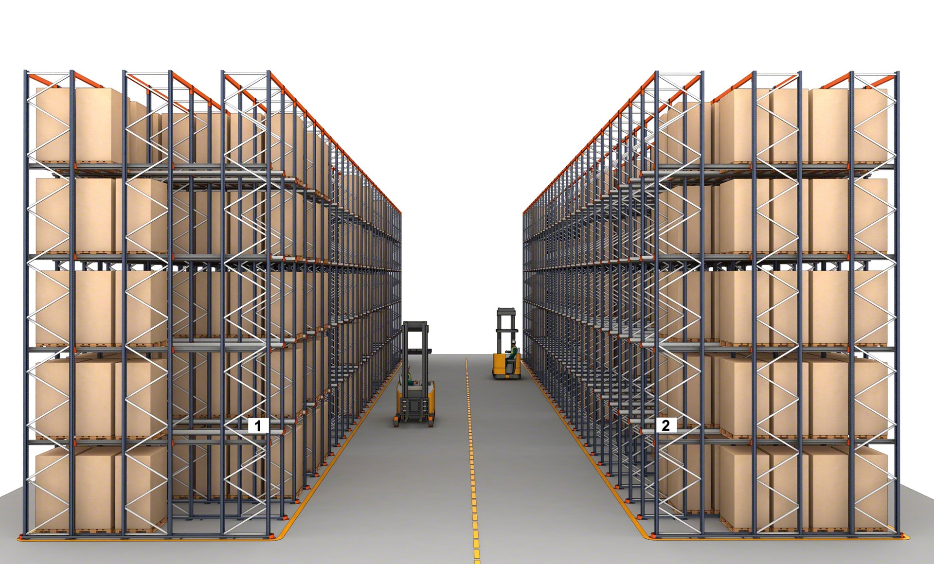 In drive-in warehouses, the use of guide rails is essential to ensure operator safety